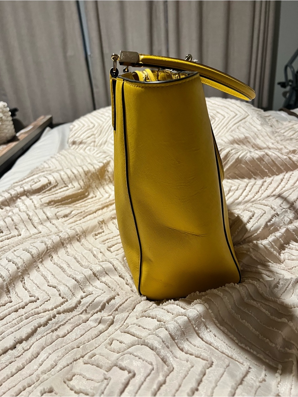 Coach Yellow Leather Tote with Signature Charm - Picture 2 of 4